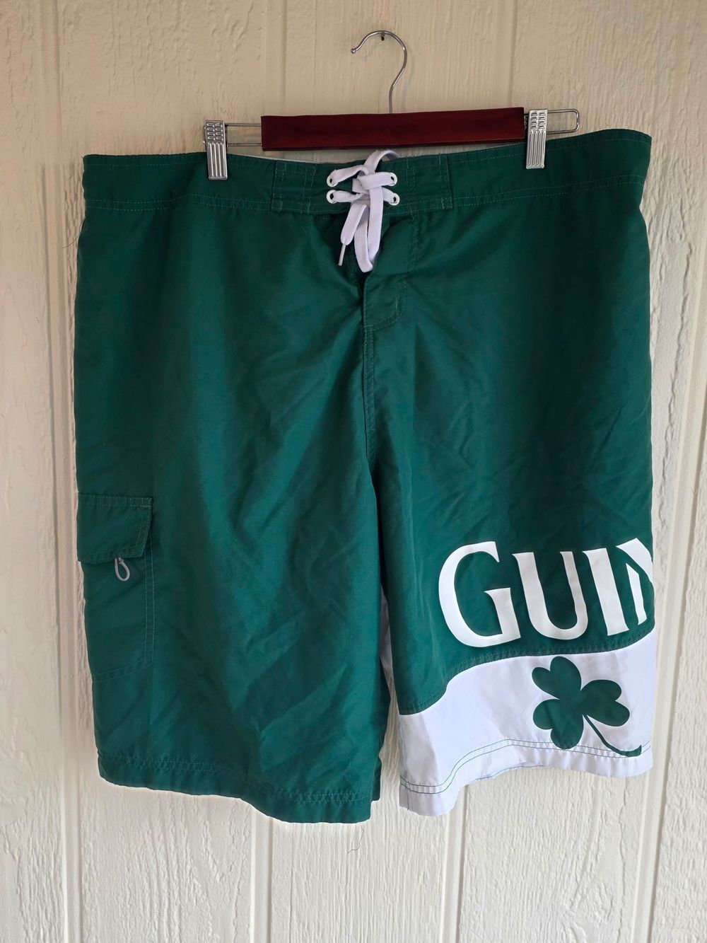 Men's Guinness Green Swim Trunks with White Contrast and Shamrock, Size XXL